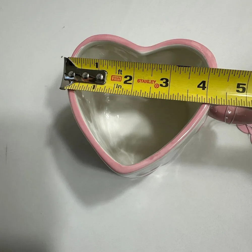 Heart Shape Pink/ White Ceramic Coffee Tea Mug, Painted by Hand 18OZ - Lot of 2